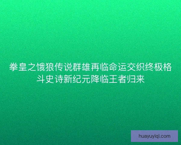 拳皇之饿狼传说群雄再临命运交织终极格斗史诗新纪元降临王者归来